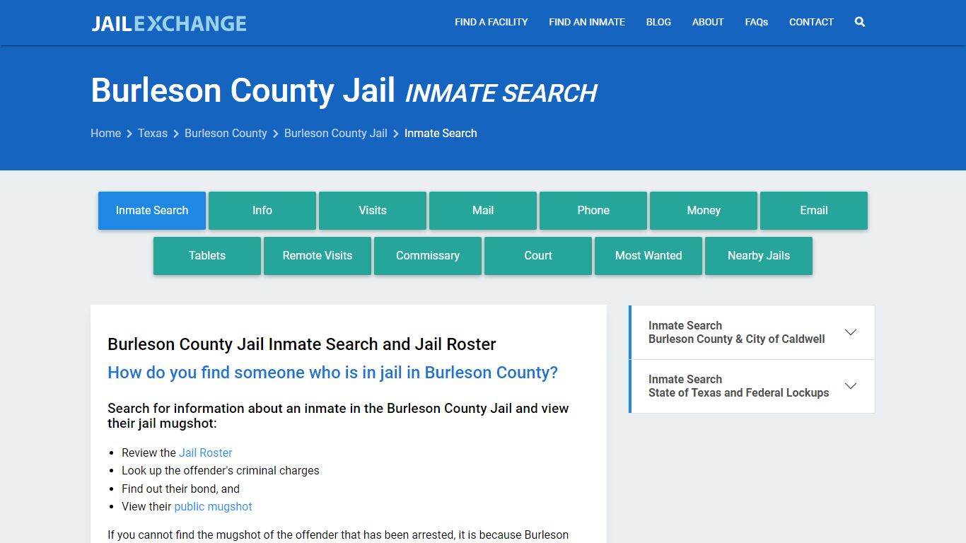 Inmate Search: Roster & Mugshots - Burleson County Jail, TX - Jail Exchange