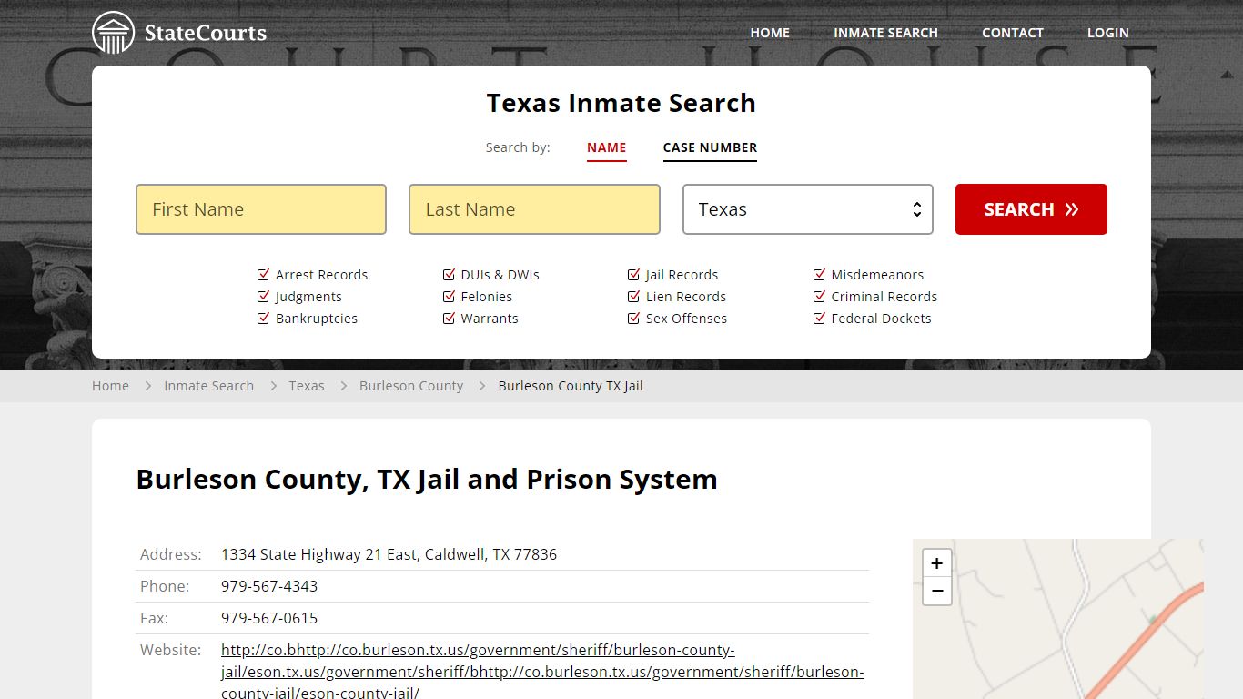 Burleson County TX Jail Inmate Records Search, Texas - StateCourts